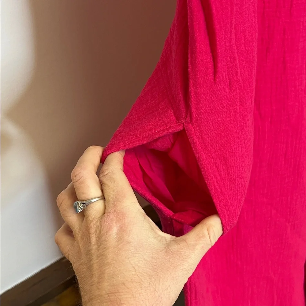 Tommy Bahama Fuchsia Cotton Button Front Jumpsuit with‎ Pockets- M